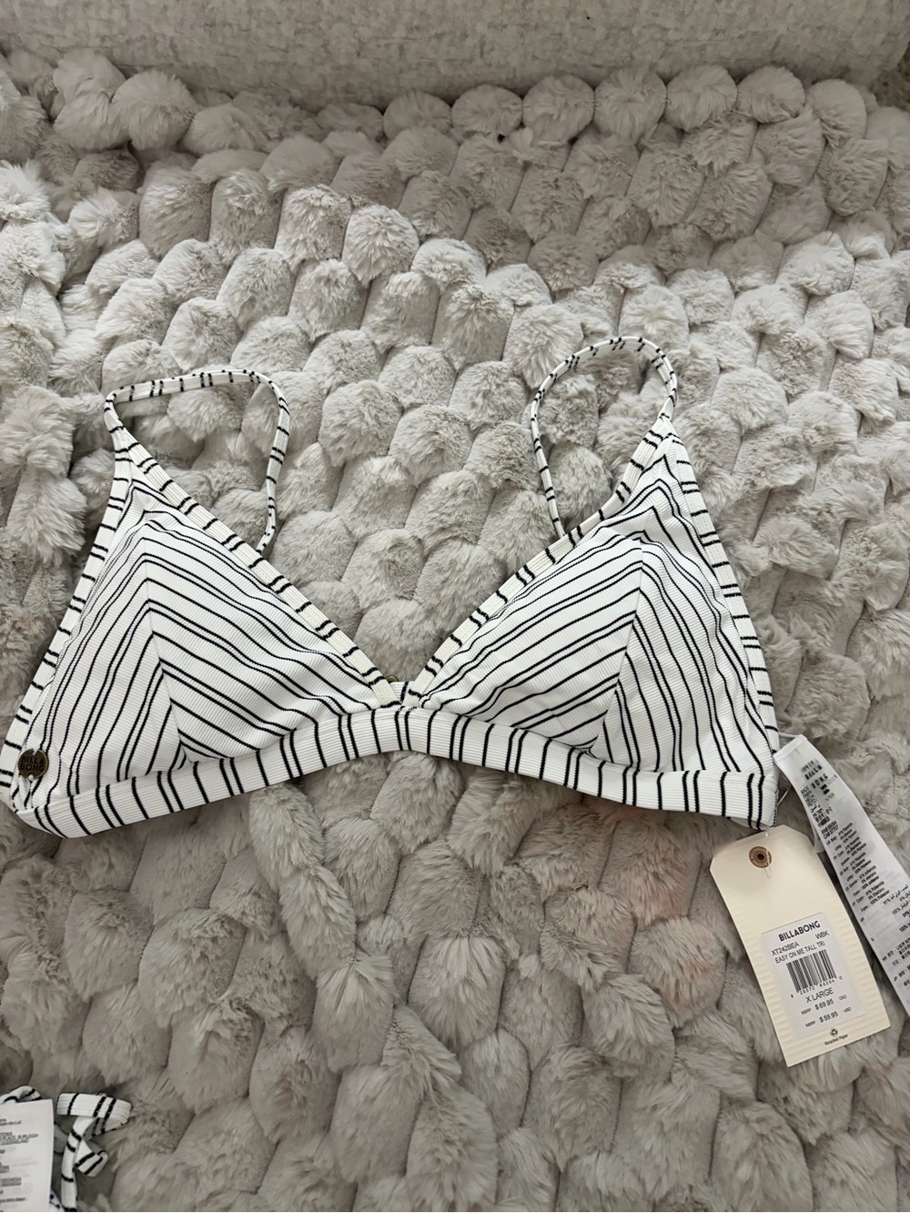 Billabong White & Black Striped Triangle Bikini Top XL Easy On Me Tall Tri NWT